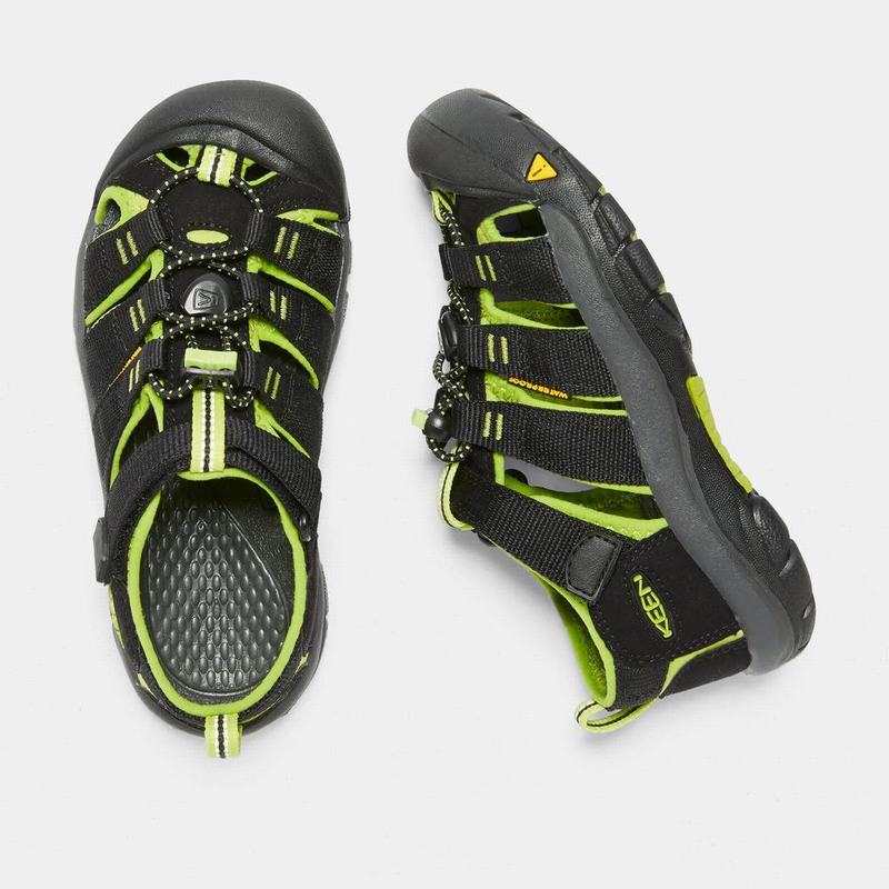 Keen Newport H2 Kids Sandals Black/Light Green Stockists NZ (4169-PBSRD)